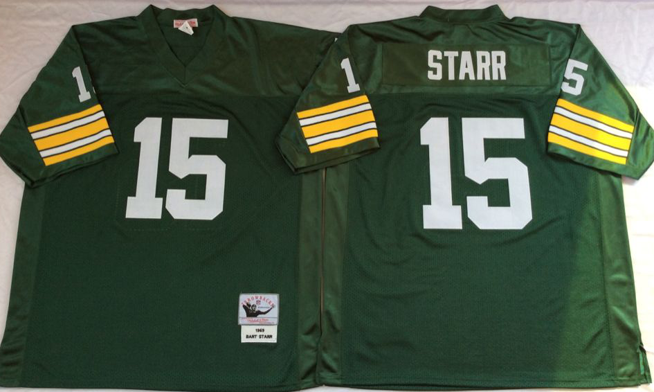 Men NFL Green Bay Packers 15 Starr green style #2 Mitchell Ness jerseys